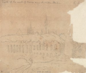 En del af Roms mur tæt på Villa Medici af John Robert Cozens